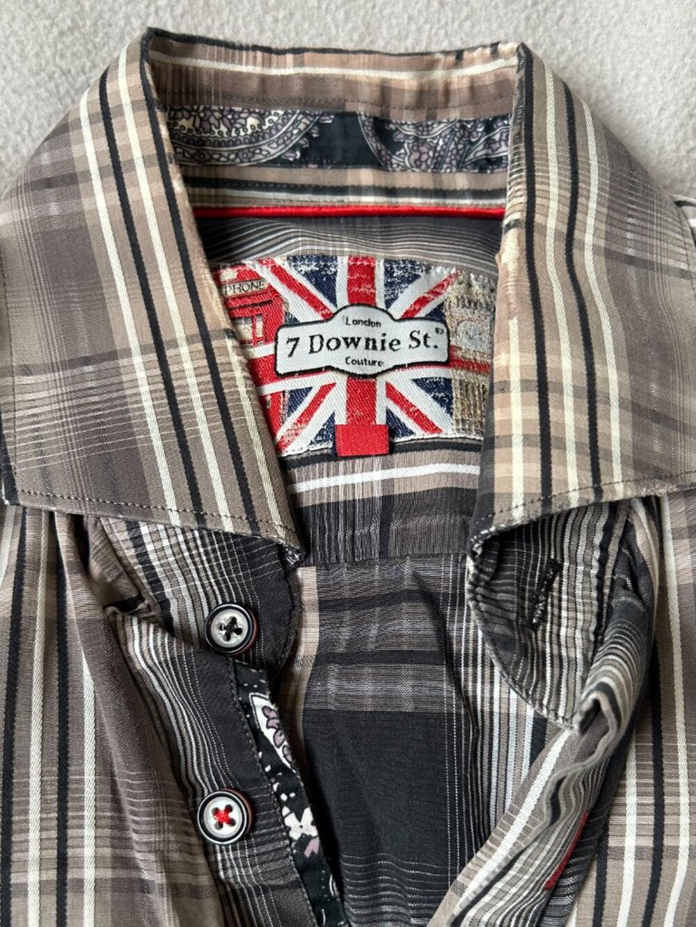 7 Downie St. Men’s Plaid Long Sleeve Sport Shirt - Black / Grey - US Medium - Picture 2 of 10
